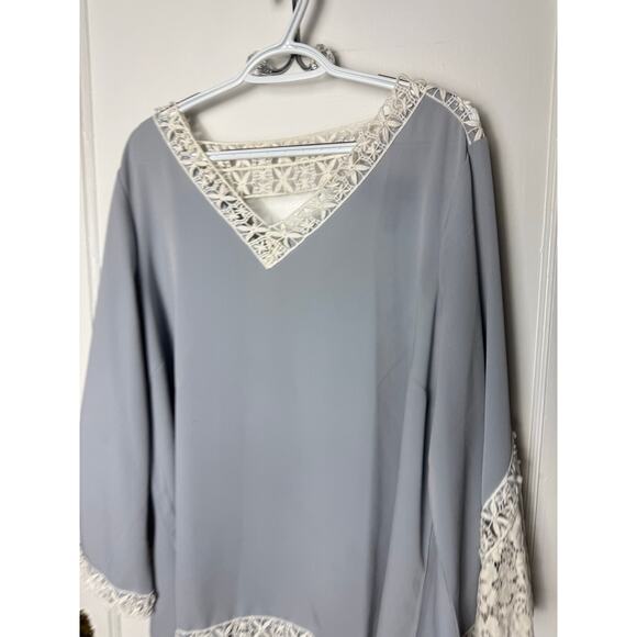 Lane Bryant Light Blue Lace Flowy Boho Bell Sleeve V-neck Blouse Top Size 18/20 - Picture 2 of 9